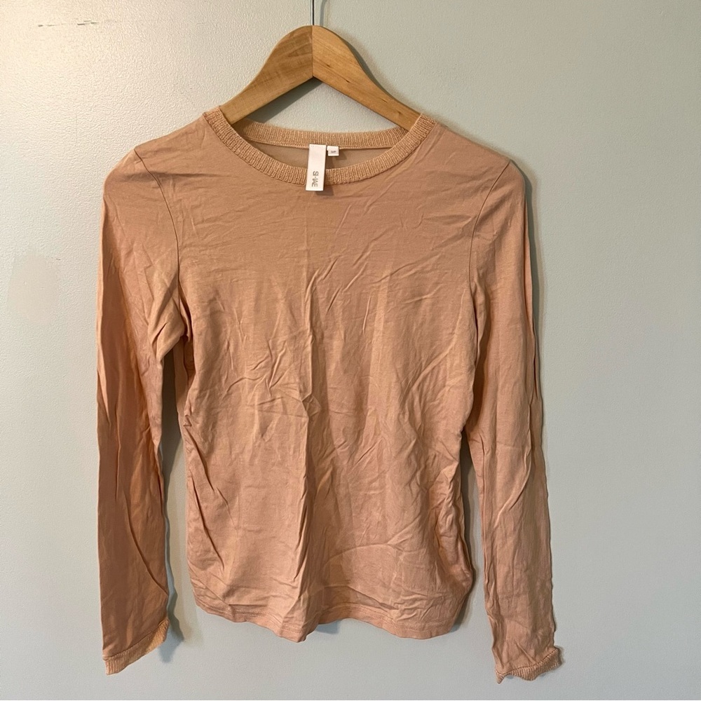 Anthropologie SI-IAE Peach Sheer Back Long Sleeve Top